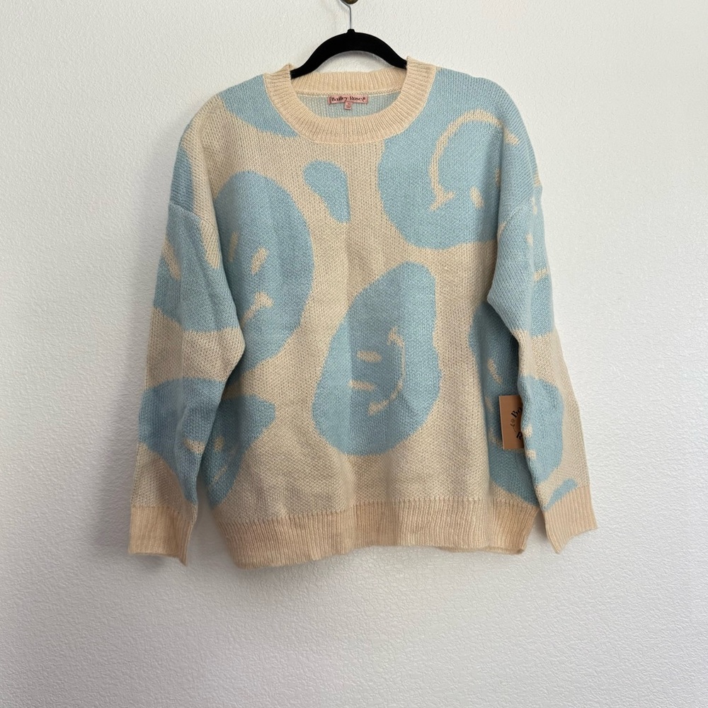 NWT Bailey Rose Wavy Smile Crewneck Knit Sweater Blue XS